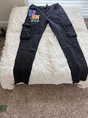 Slim Black Cargo Jeans with Colorful Patch